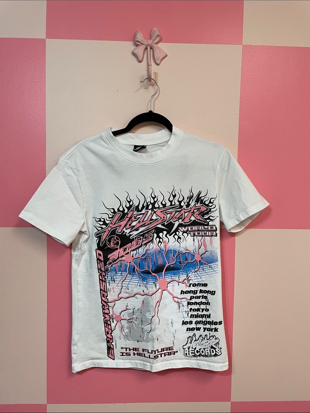 Hellstar Graphic Tee - White with Pink & Blue Print